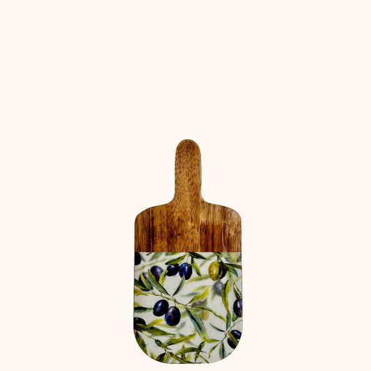 🫒 Tapasplank – hout & glazuur met olijvenprint