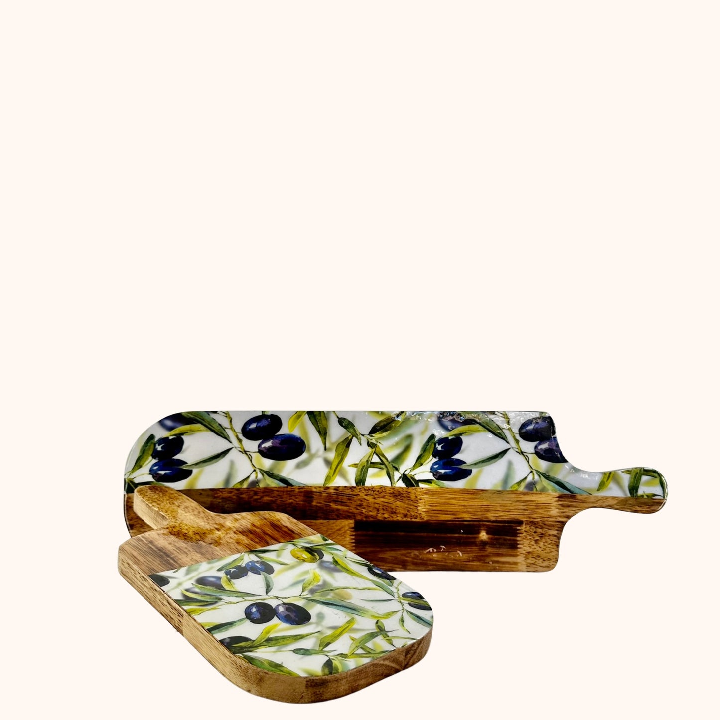 🫒 Tapasplank – hout & glazuur met olijvenprint