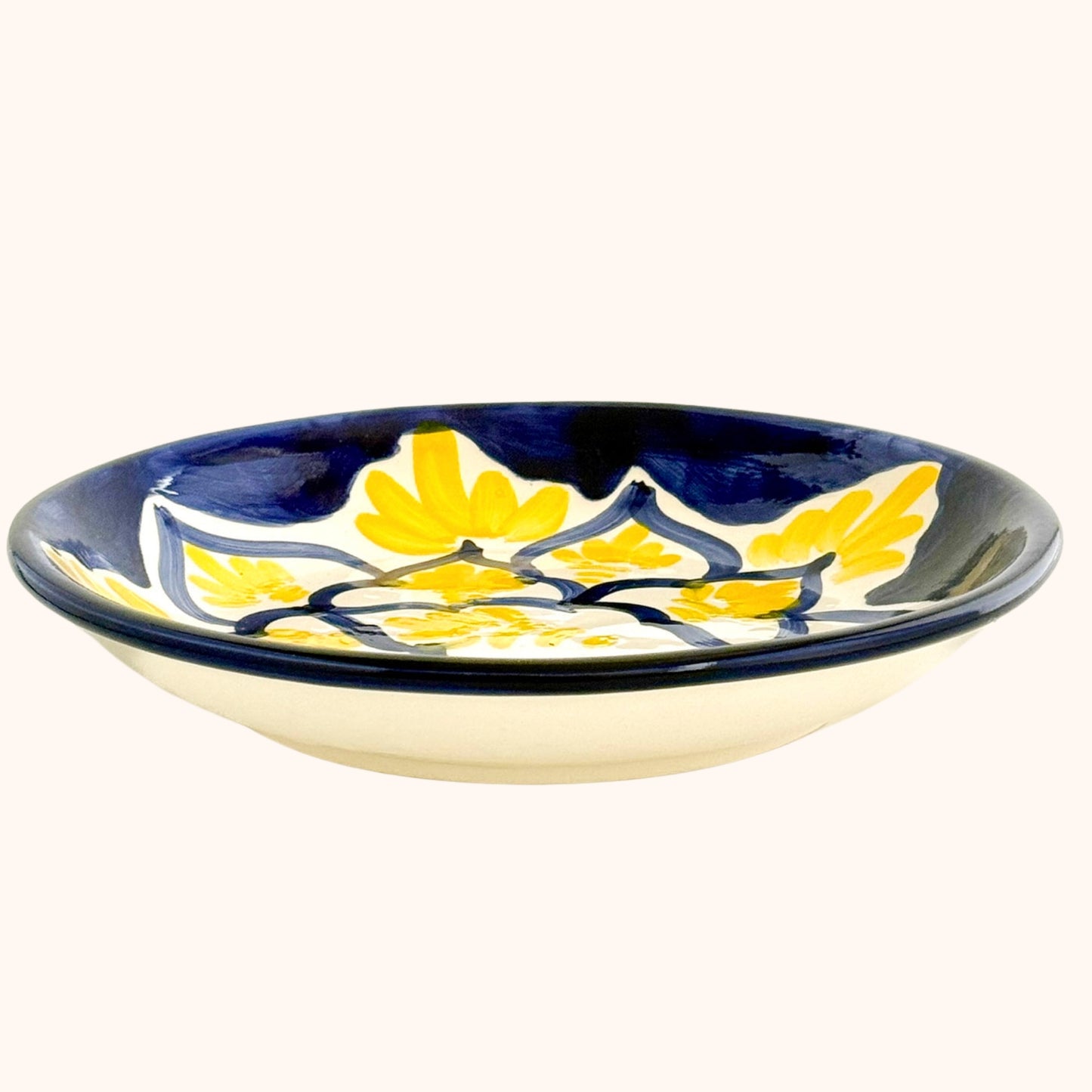 Keramieke serveerschaal/tapasbord geel/blauw– kleurrijk en handbeschilderd uit Spanje