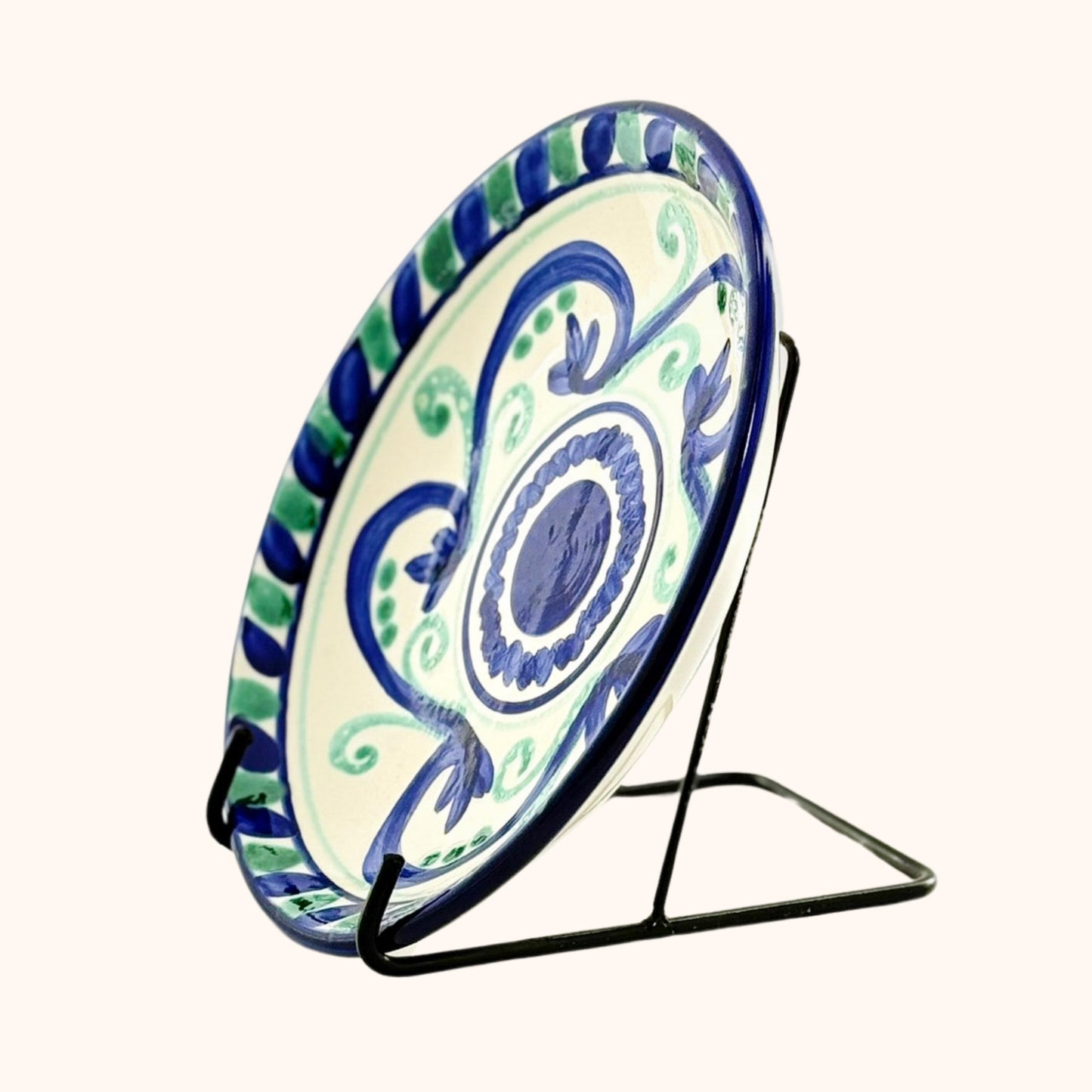 Handgemaakte keramieke groen/blauwe tafelset – kleurrijk servies uit Spanje