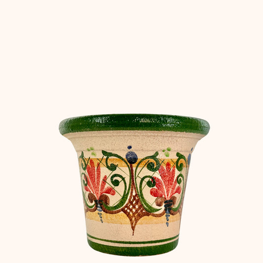 Terracotta bloempot groen 26 cm hoog – handbeschilderd met drainagegat