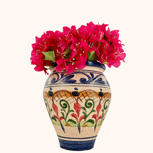 Terracotta bloempot blauw 31 cm hoog – handbeschilderd met drainagegat