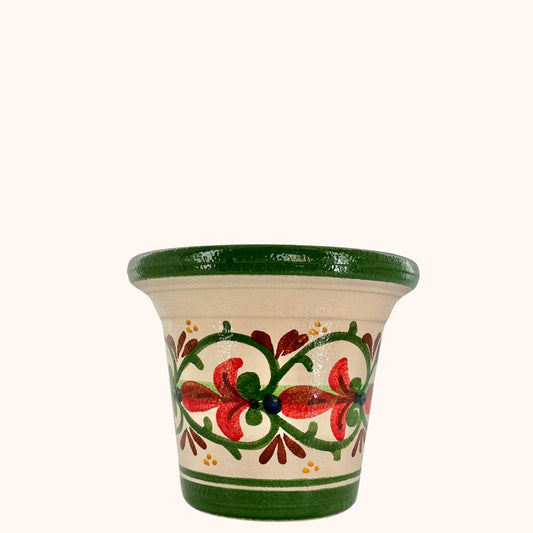 Terracotta bloempot groen 26 cm hoog – handbeschilderd met drainagegat