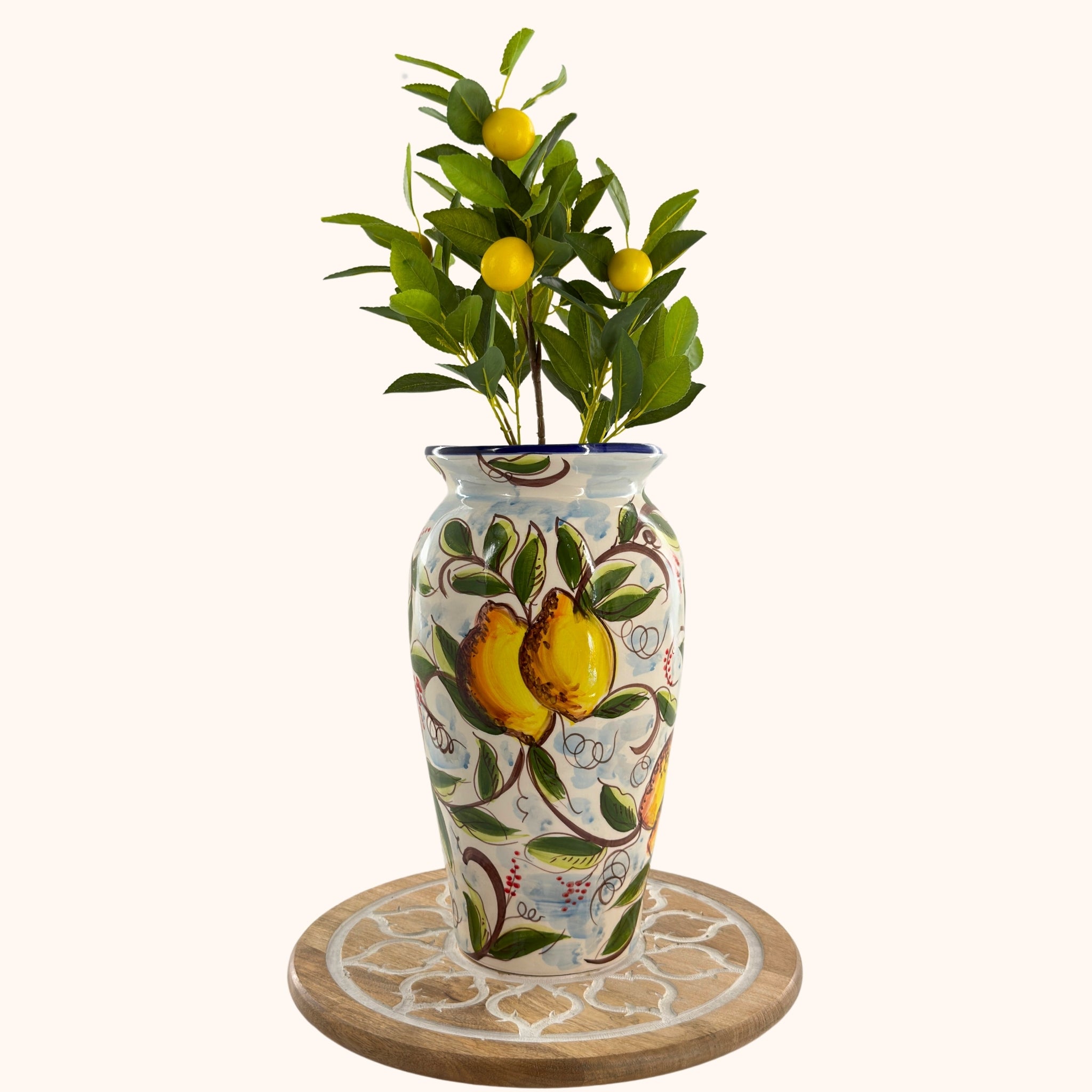 Unieke grote vaas "límon" voor binnen – handbeschilderd en vol karakter ♡, handgemaakt keramiek uit Spanje - Belleza del Sur