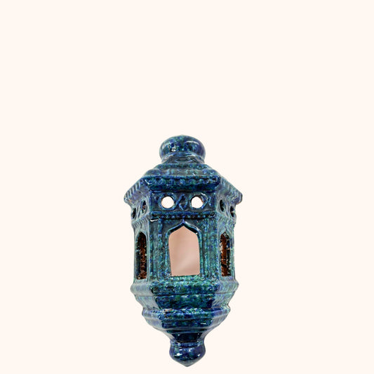 Wandlantaarn van terracotta – Blauw/groen– 40x23 cm