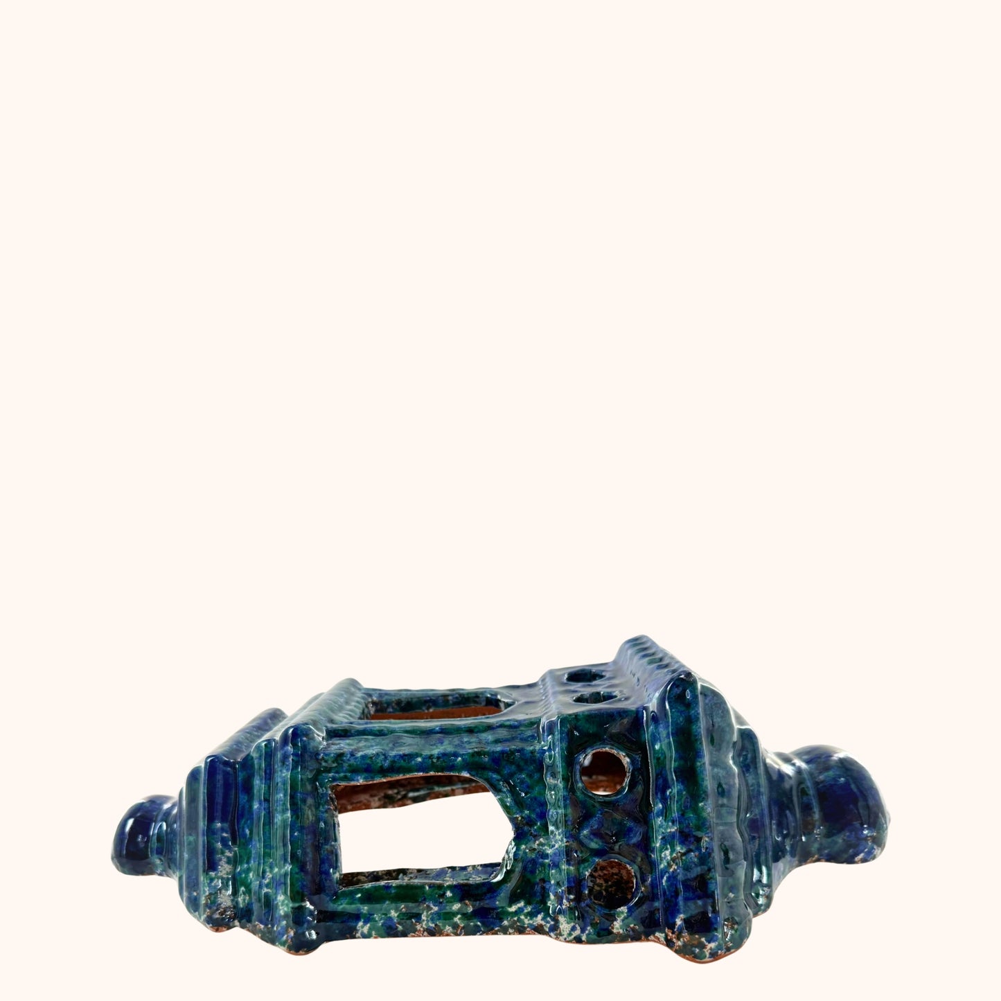 Wandlantaarn van terracotta – Blauw/groen– 40x23 cm