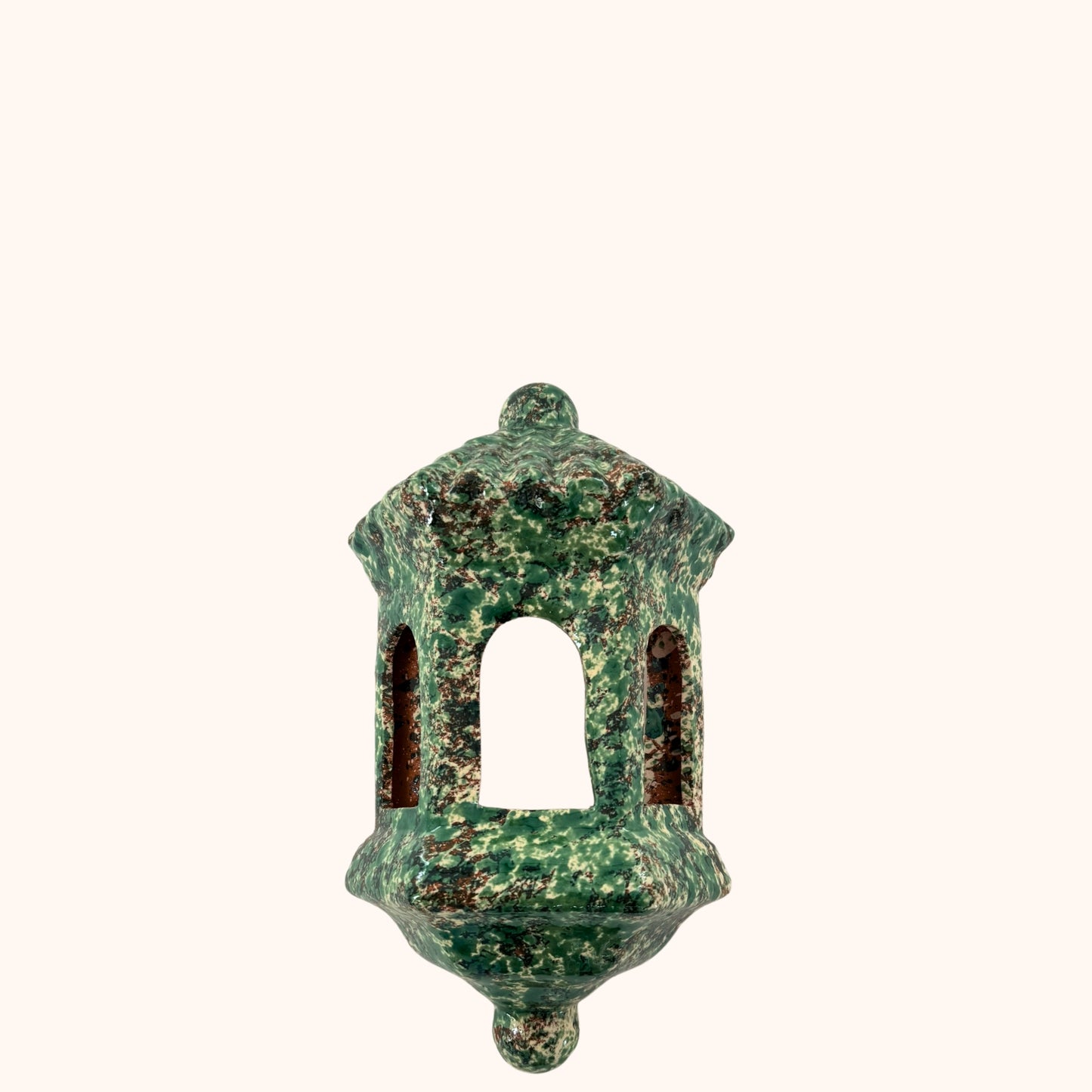 Wandlantaarn van terracotta – Groen/wit/rood – 40x23 cm