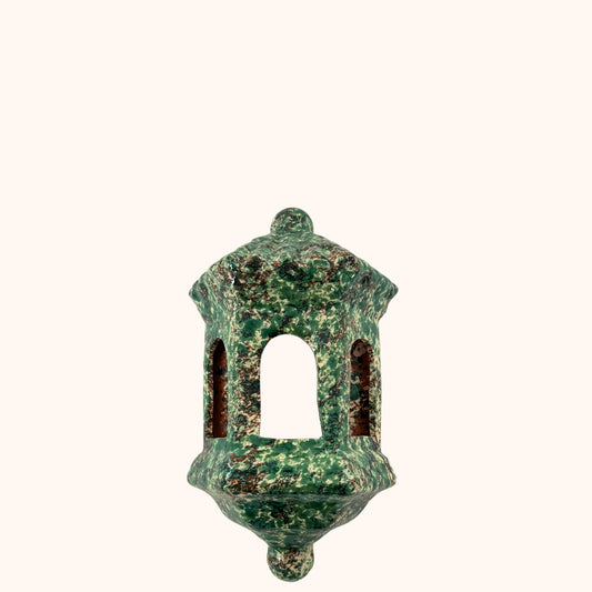 Wandlantaarn van terracotta – Groen/wit/rood – 40x23 cm