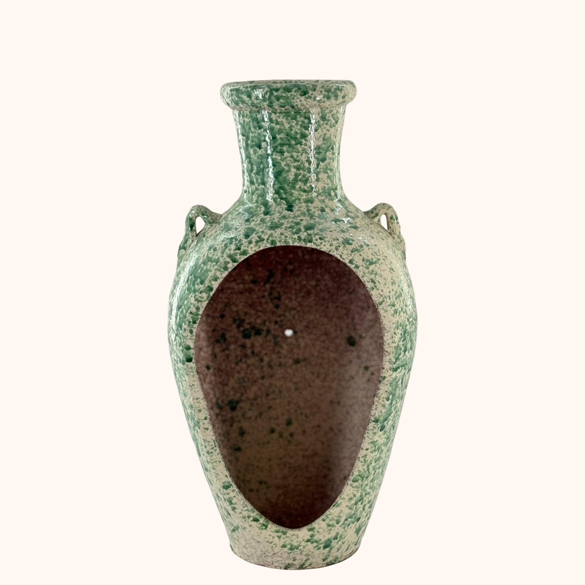 Terracotta kruik met opening – wit & groen | 39 x 20 cm, in groen en wit - Belleza del Sur